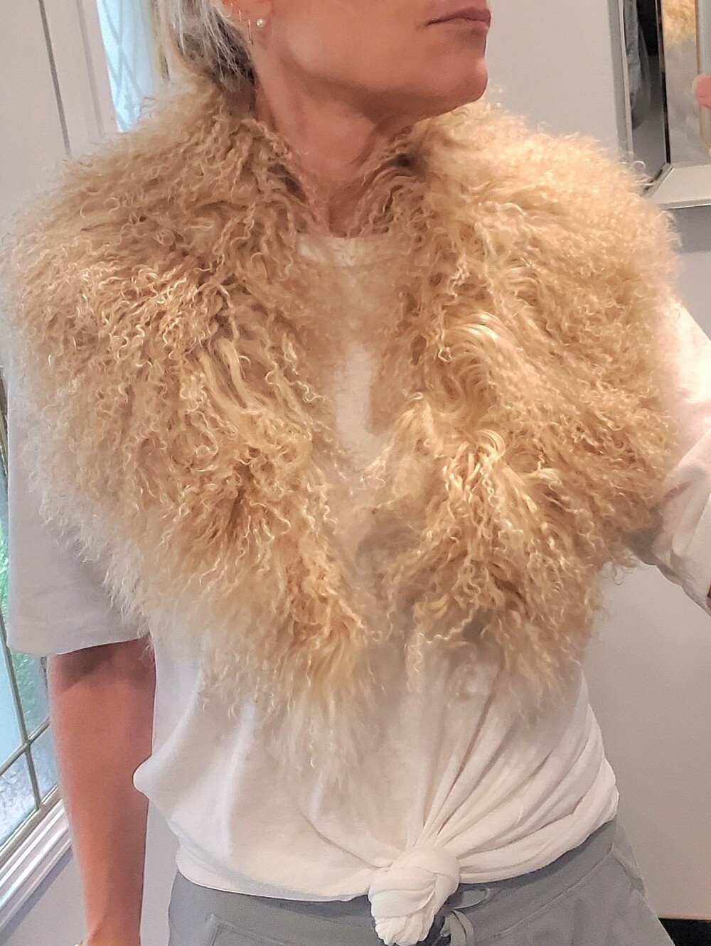 Mongolian Lamb Fur Natural Fluffy Collar Scarf Stole